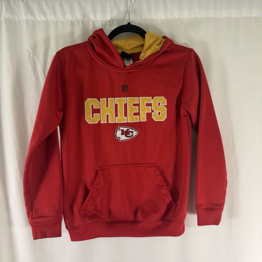 Kansas City Chiefs Hoodie Youth Medium Red Pullover Pockets Fleece Lined NFL